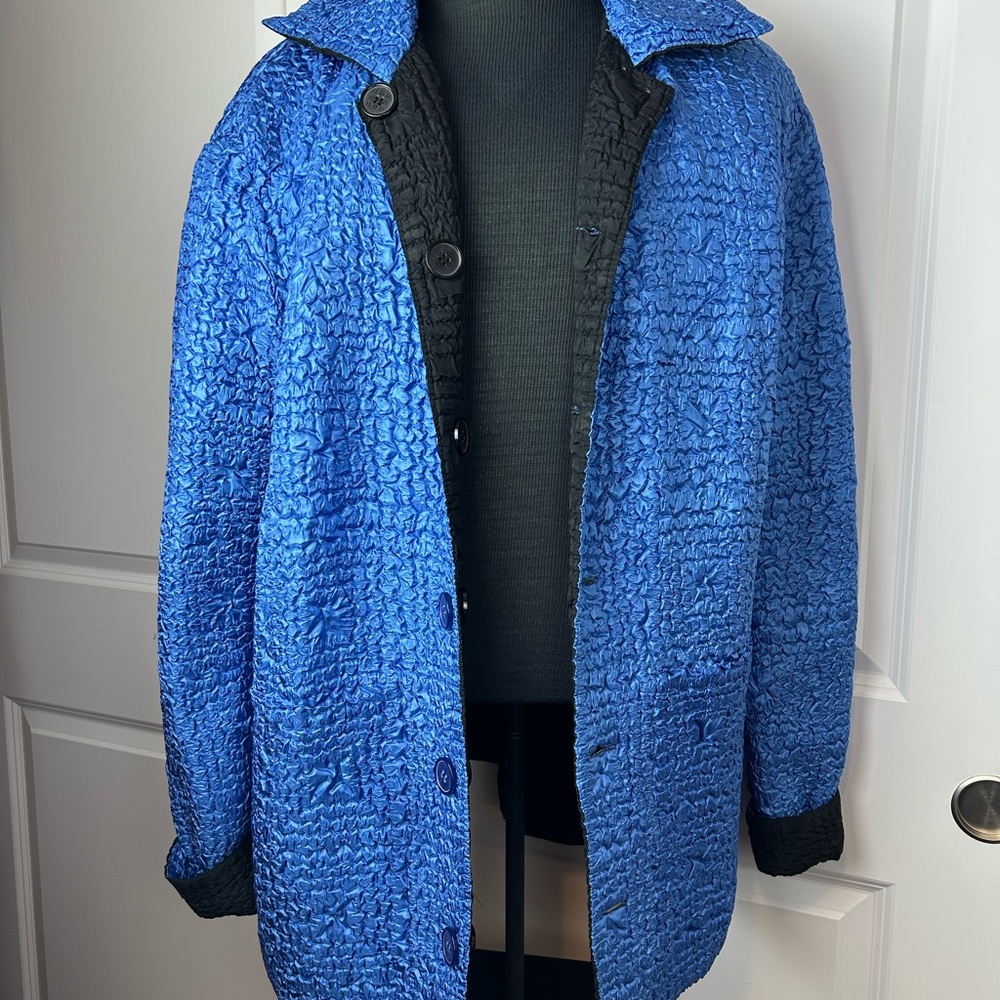 TANIA Women's XL Reversible Crinkle Textured Jacket Coat Black/Blue  Pockets